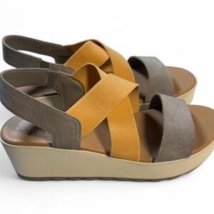 SOREL Cameron Flatform Slingback Sandals Women's 9 Chrome Gray Chalk Wedge